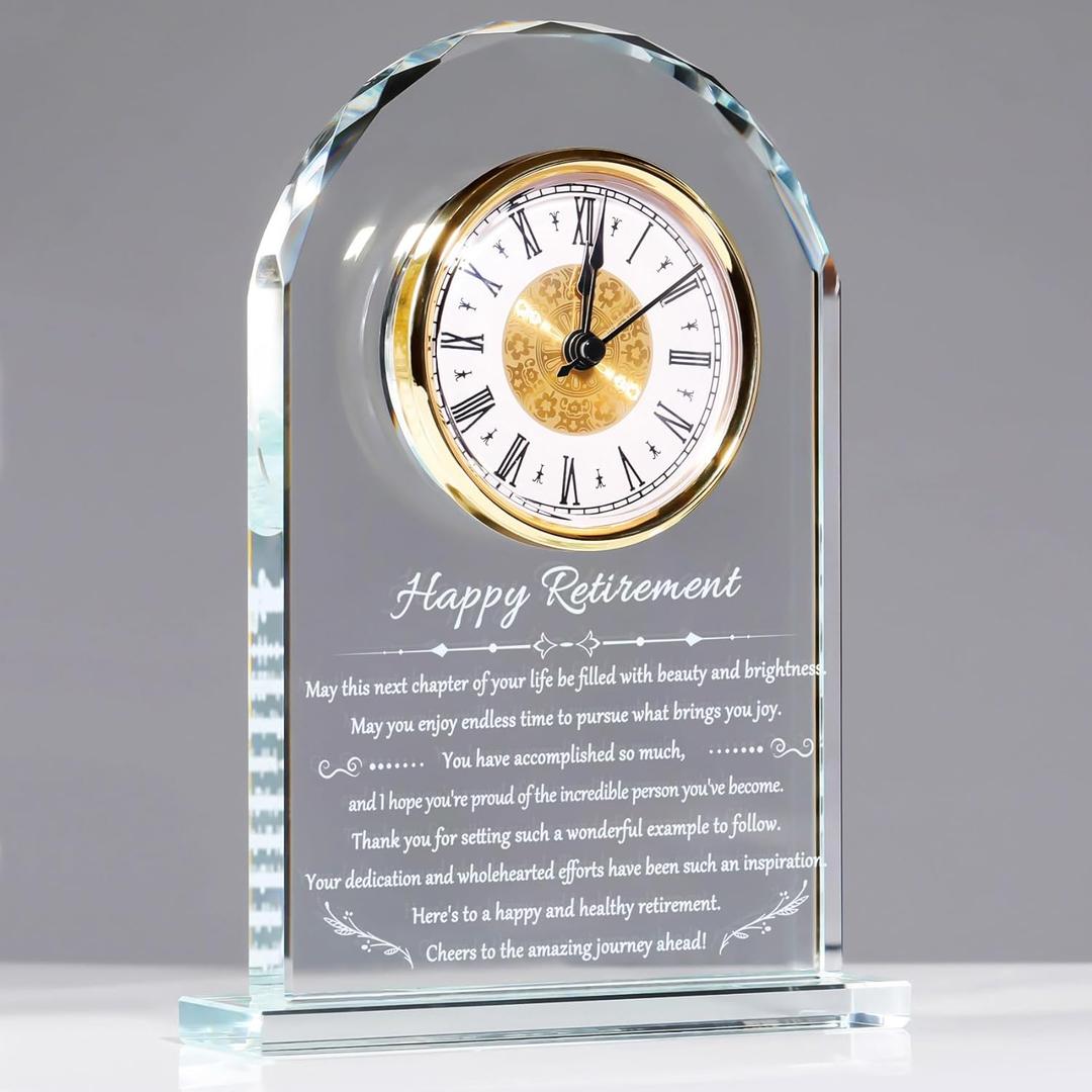 YWHL Retirement Clock Gifts for Women & Men, Best Happy Retirement Glass Plaque for Coworkers Boss, Going Away Retired Gifts for Friends, Farewell Goodbye Presents Ideas