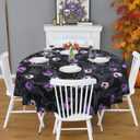 Halloween Goth Skull Tablecloth, Gothic Skeleton Table Cloth Waterproof, Halloween Kitchen Table Decor for Dining Holiday Party 60x60 Inch Round