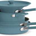 bella 9 Piece Ceramic Nonstick Cookware Set, Fits-anywhere Kitchenware w EverGood Coating, Dishwasher & Oven Safe, All Stovetops Compatible, Stackable Design, Cool Touch Handles, Surf