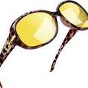 Joopin Big Women's Sunglasses Polarized Trendy Sun Glasses Large Rectangle UV Protection Rhinestone Sunnies (A31-leopard/Night Yellow Lens)