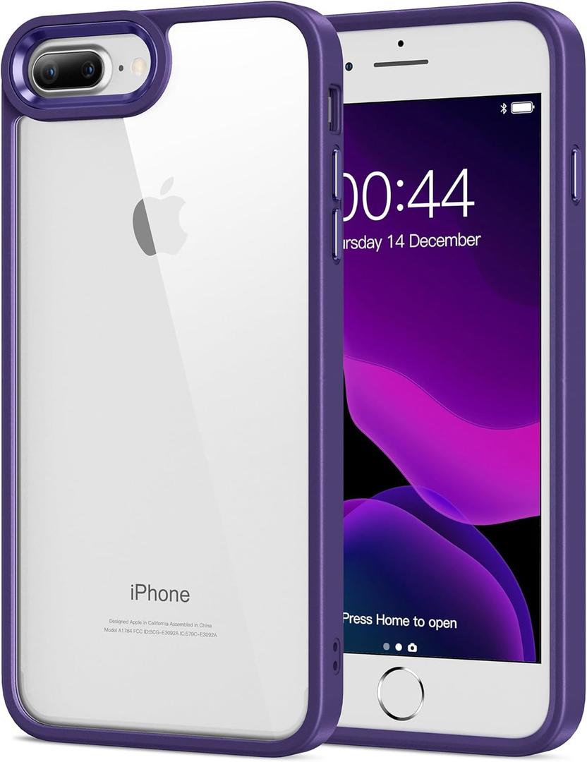 HOOMIL Case for iPhone 7 Plus/iPhone 8 Plus 5.5-Inch, Non-Yellowing, Drop Protection, Anti-Scratch Transparent Hard Back Phone Cover - Purple