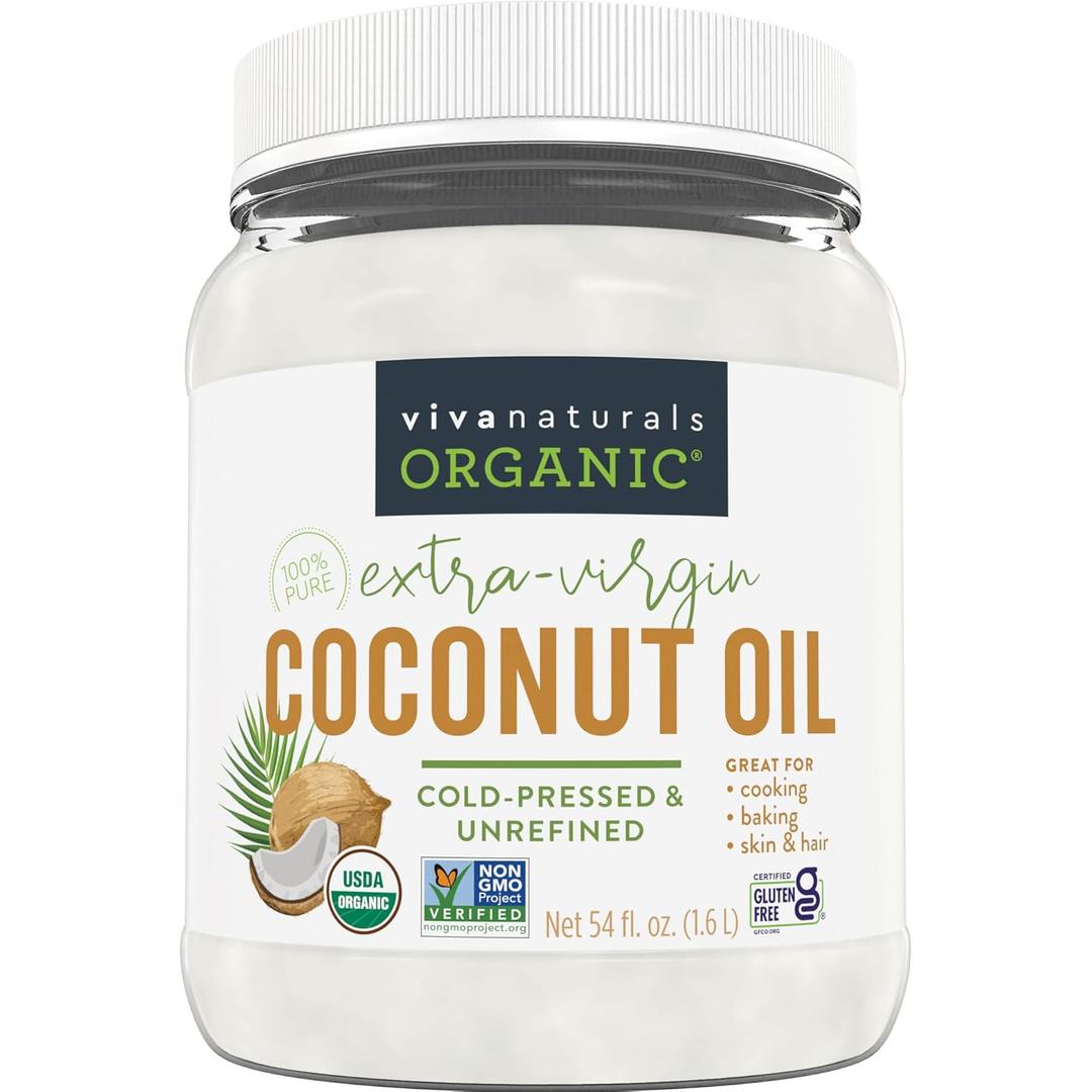 Viva Naturals Organic Coconut Oil, 54 fl oz  Unrefined, Cold-Pressed Extra Virgin Coconut Oil, USDA Organic & Non-GMO, Natural Cooking Oil, Hair Oil & Skin Oil