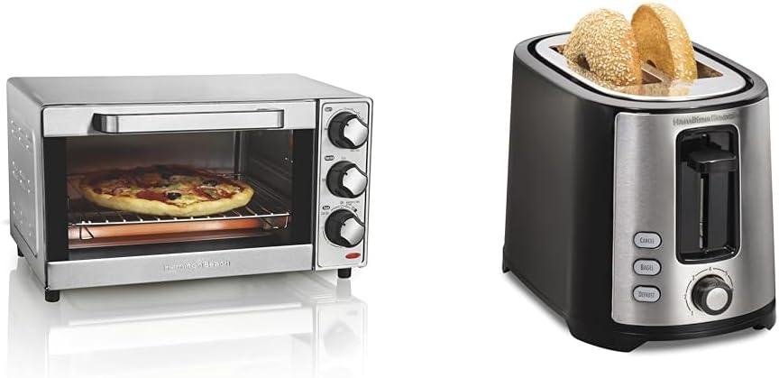 Hamilton Beach Countertop Toaster Oven & Pizza Maker Large 4-Slice Capacity & 2 Slice Extra Wide Slot Toaster with Bagel & Defrost Settings
