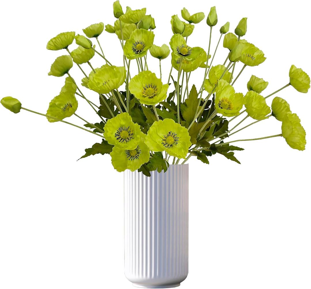 ATFL Green Poppy Flowers Artificial Bouquet for Wedding,12 Pcs Fake Faux Silk Poppies Bulk for Home Decor Table Centerpieces Floral Arrangement(23.5, Green)