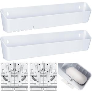 2 Pack 14" Kitchen Sink Tip Out Tray, False Drawer Front Flip Tray with Hinges & Clips, Sink Sponge Soap Organizer for Kitchen Bathroom, White
