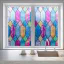 Lattice Privacy Window Film Glass Tint Colorful Rainbow Static Cling Decals for Home Anti UV and Heat Control Non-Adhesive Window Covering 17.7x78.7In