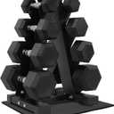 Fitvids 100 LB Rubber Coated Hex Dumbbell Set with Storage Rack, 5-25LB Hand Weight Set with Anti-Slip Grip for Home Gym