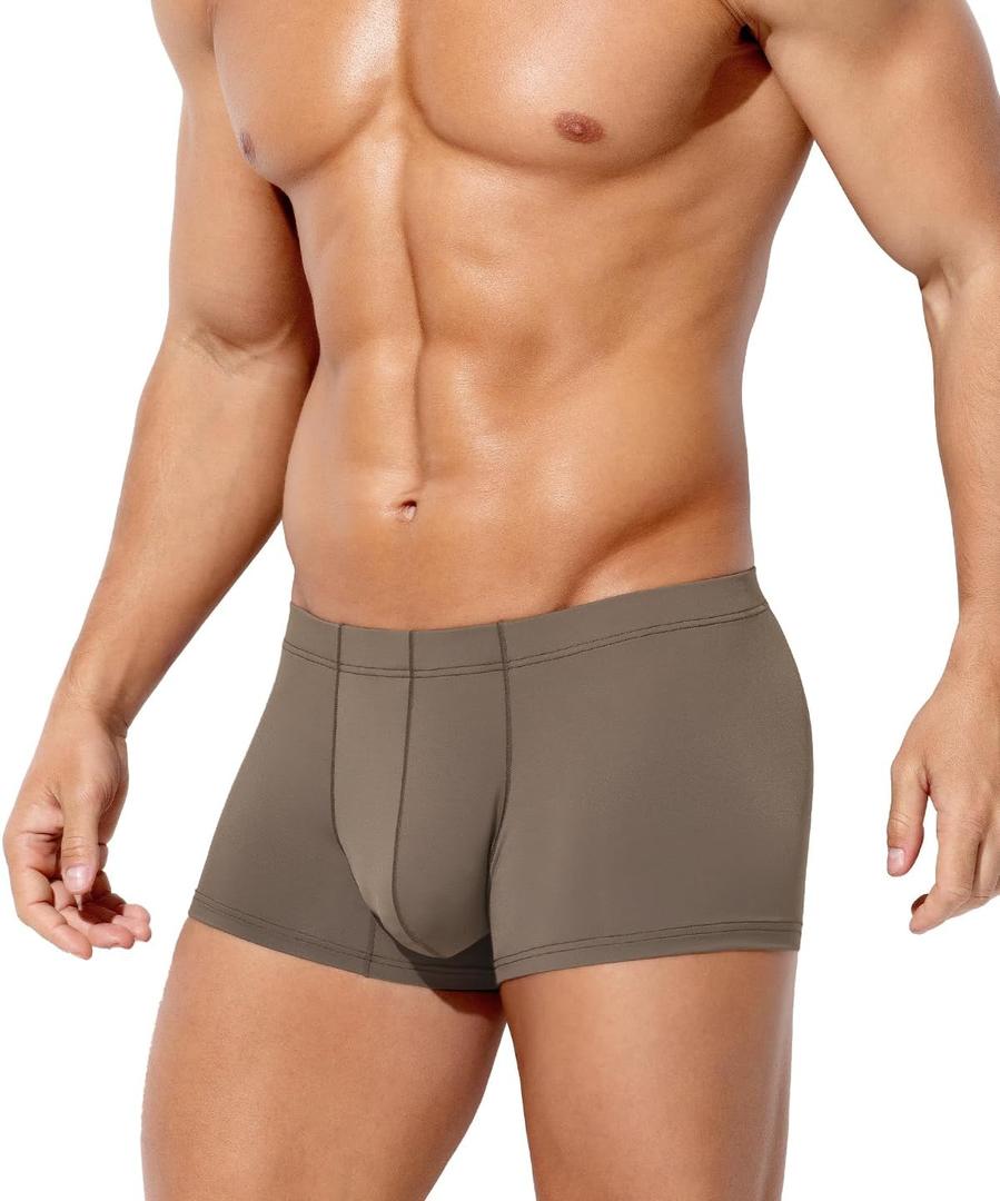 Arjen Kroos Men's Boxer Briefs Sexy Silky Ice Silk Trunks Underwear for Men 1 Pack, Brown, X-Large