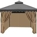 Gazebo Privacy Curtains 10' x 12' with Zipper 4-Panels Side Wall Universal Replacement for Patio, Outdoor Canopy, Garden and Backyard (Curtain Only)
