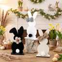 Pinkunn 3 Pcs Wooden Easter Table Decorations Signs Farmhouse Bunny Decor Signs Tabletop Centerpiece Black and White Easter Decor Farmhouse Spring Rustic Tiered Tray for Home Kitchen Office Party Gift