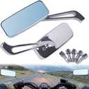 Motorcycle Rear View Mirror 8mm/10mm Rectangle Chrome Square Convex Smoke Blue Glass Handlebar Side Mirrors, Fit for Harley Honda Suzuki ATV Scooter Bobber Cruiser Chopper