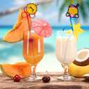 24 PCS Summer Drinking Crazy Straws for Kids Beach Ball Pool Flamingo Summer Themed Birthday Party Supplies Favors Decorations with 24 PVC Cute Charm, 2 Cleaning Brushes Reusable Straw