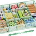 Marbrasse Expandable Desk Drawer Organizer, Mesh Drawer Organizer Tray with 10 Adjustable Compartments, Desk Organizers and Accessories for Office Supplies, Makeup & Vanity (Expandable-Green)