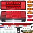 Boat Trailer Light Kit, IP68 Submersible LED Trailer Tail Lights with 3rd Brake Light Bar, Stop Turn License Side Marker Lights, 25FT Wiring Harness, DOT FMVSS108 for Over 80" Truck RV Camper