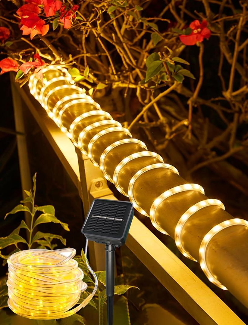 Solar Outdoor Waterproof Lights - 100 LED Rope Fairy String for Outside, Solar Powered Pool Decor for Yard, Patio, Garden, Fence, Backyard, Tree - Warm White