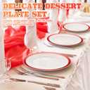 Tanlade 100 Pcs Clear Red Plastic Plates Bulk 7.5 Inch Disposable Heavy Duty Dinner Plates with Rim Round Salad Dessert Appetizer Dinnerware for Wedding Birthday Party Supplies