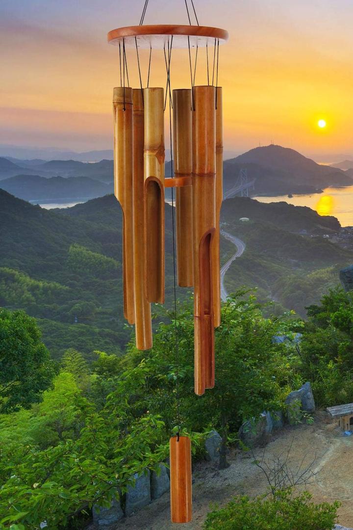 Bamboo Wind Chimes Outdoor,Wooden Wind Chimes for Outside with Melody Deep Tone,38" Classic Zen Garden Windchime for Relaxation, Grace.Home Dcor for Patio, Garden or Indoor