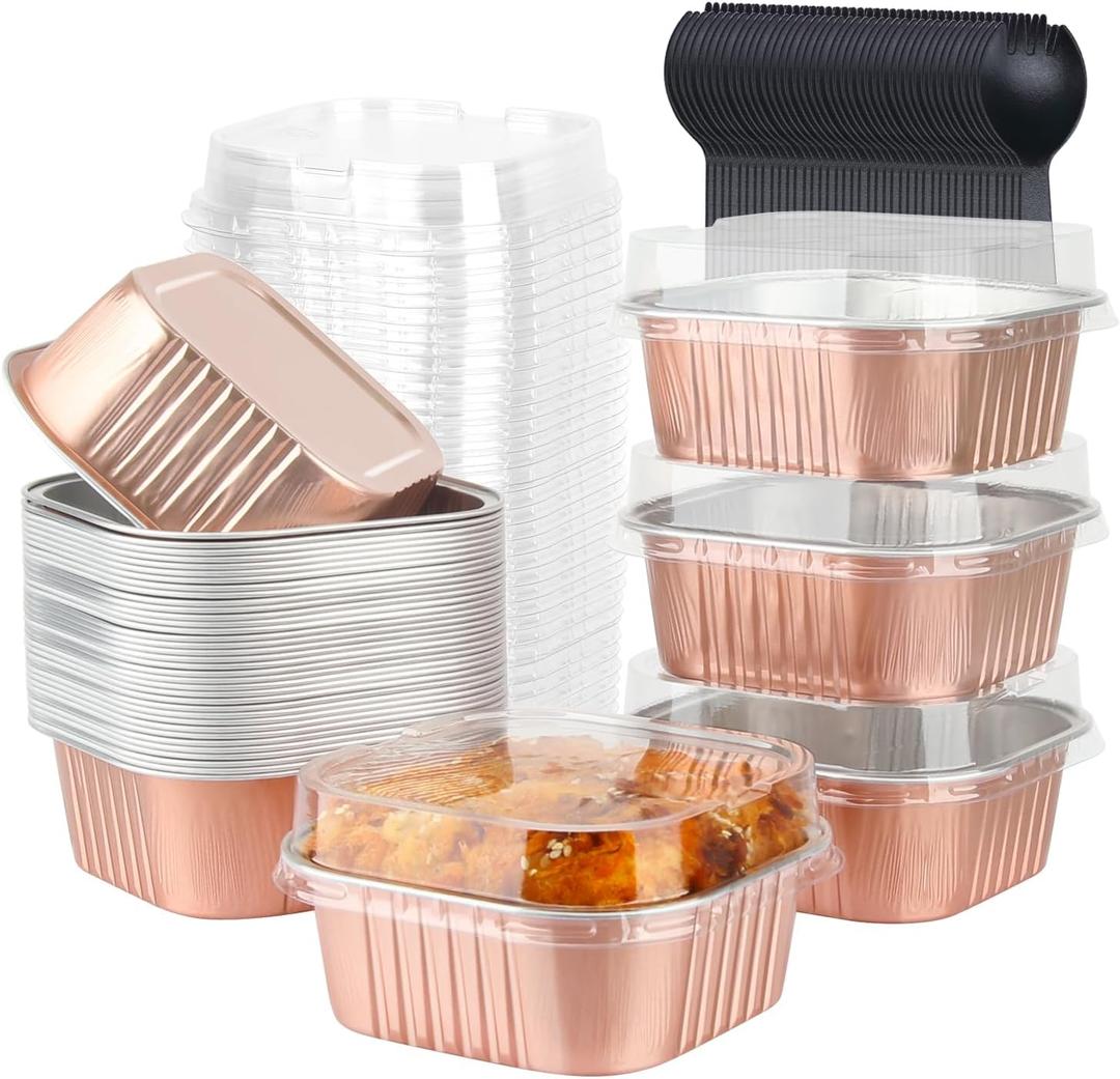10oz Mini Cake Tins With Lids 40 Pack,LNYZQUS Aluminum Foil Small Baking Pans Disposable Large Brownie Baking Cups,4x4 Small Bread Muffin Containers Holders For Party-Champagne