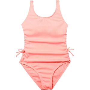 OYOANGLE Girl's Cute Spaghetti Straps Round Neck Drawstring One Piece Swimwear Tie Bathing Suit (Pink, Medium)