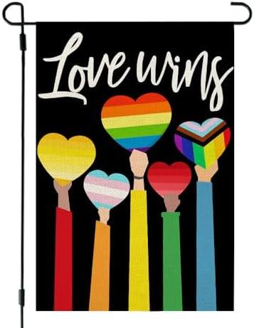 Pack of 3, CROWNED BEAUTY Pride LGBTQ+ Garden Flag Rainbow Love Wins 12X18 Inch Double Sided for Outside Small Burlap Burlap Flag Yard Decoration CF1764-12