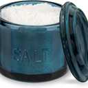 KooK Glass Salt Cellar, with Lid, Embossed Pressed Glass, Clear Storage Container, for Coffee, Sugar, Spices and Candies, Hand Wash Only, 10 oz, (Navy Blue)