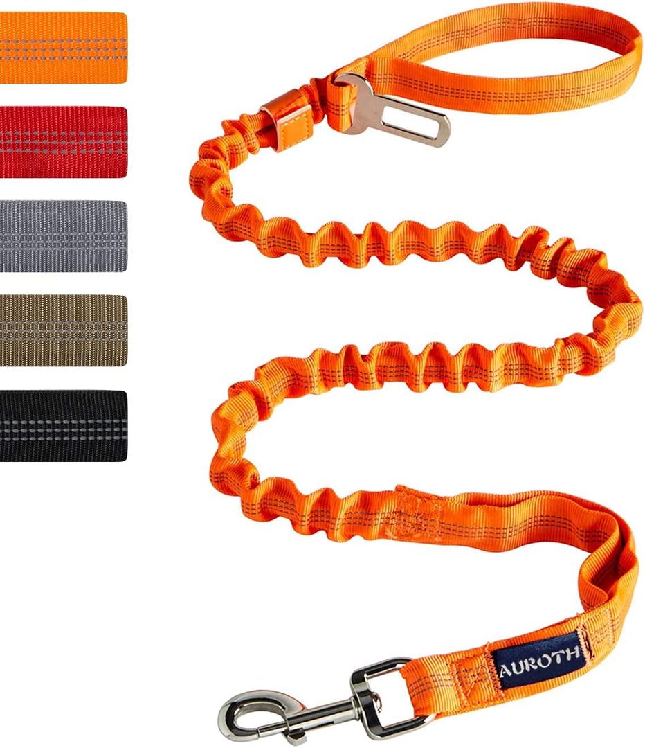 AUROTH Large Dog Leash - Heavy Duty Bungee, No Pull, Orange 6FT, 2 Padded Handles