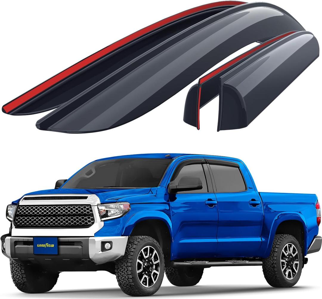 Goodyear Shatterproof Window Deflectors for Toyota Tundra 2007-2021 CrewMax, Tape-on Rain Guards, Window Visors, Vent Deflector Visor, Car Accessories, 4 pcs. - GY008625 (For Tundra 07-21)