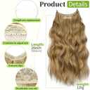 KooKaStyle Invisible Wire Hair Extensions with Transparent Headband Adjustable Size 4 Secure Clips Long Wavy Secret Wire Hairpiece 20 Inch Honey Blonde for Women