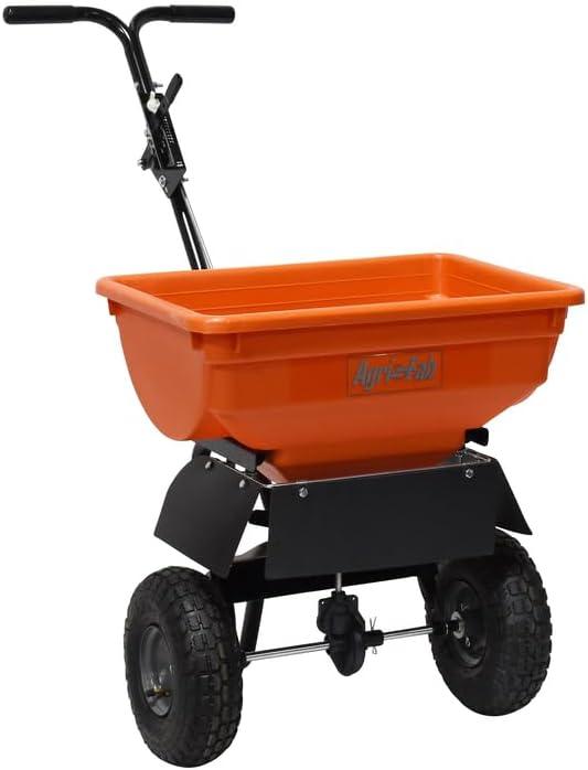 Agri-Fab 45-0575, 85lb Capacity Push Ice Melt Broadcast Spreader, Approximately Coverage of Acre (14,000 sq. ft.), 10-Ft Spread Width, Direct Rod Control, Includes Grate and Built in Deflector