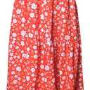 kinstell Women's Summer Boho Spaghetti Strap Square Neck Ruffle Casual Flowy Long Dress Beach Swing Party Maxi Dress (Red, S)