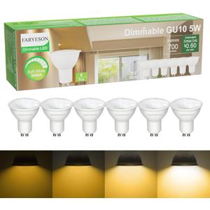 Dimmable GU10 LED Light Bulbs - 5W Energy-Efficient, 700 Lumens Soft White (3000K), 110 Flood Beam, Ideal Replacement for Halogen Bulb in Recessed & Track Lighting, 6-Pack