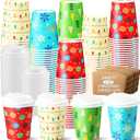 Cunhill 100 Sets 9oz Christmas Disposable Coffee Cups with Lid Vivid