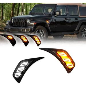 for 2018 2019 2020 2021 2022 Jeep Wrangler JL JLU Gladiator JT LED Sequential Side Marker Light Front Fender Vent Light Switchback White & Amber DRL Turn Signal Lamp