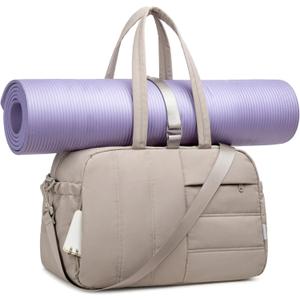 CAMTOP Gym Bag for Women with Yoga Mat Holder, Small Duffle Bag 16 Inches Personal Item Travel Bag with Muiti-Pockets Lightweight Carry on Water Resistant, Camel