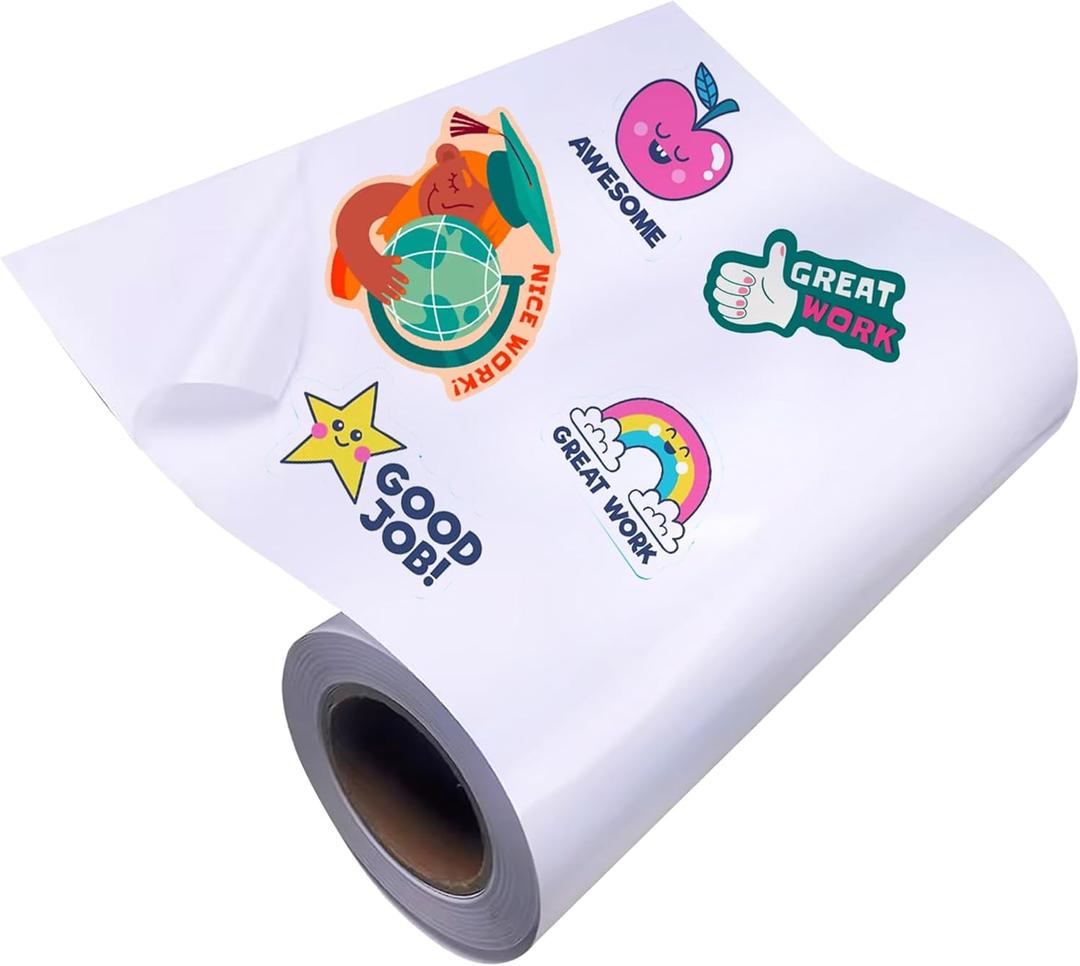 Glossy White 24" x 1200" (100 ft) Printable Vinyl Sticker Paper, Waterproof Labels for Roll-Feed Inkjet Printer With 3 Inch Core