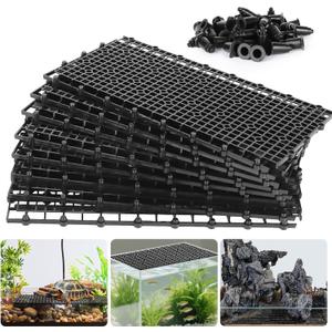 12pcs Aquarium Fish Tank Divider Filter Bottom with Bracket, Plastic Egg Crate Grid (11.6X5.7inch) for Fish Tank Separation, Bottom Filtration & DIY Aquascaping (Black, 72 Brackets)
