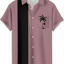 Mens Standard-Fit Shirts Coconut Tree Beach Short-Sleeved Button-Up Casual Hawaiian Shirt (Pink, Large)