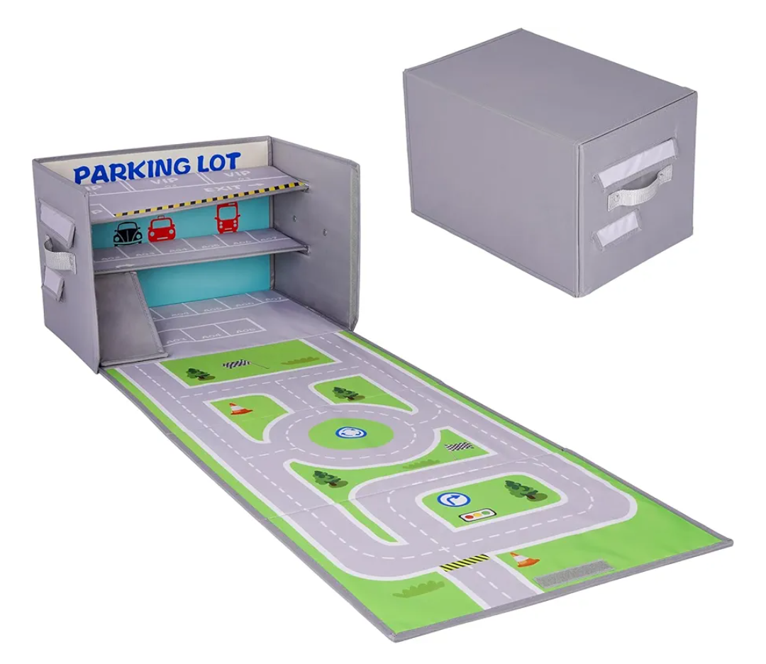 Toy Car Garage Box - Toy Car Storage Toy Car Box for with Car Rug Play Mat (Not Included Cars)