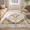6x9 Area Rug Vintage Machine Washable Low Pile Carpet No Shedding Area Rugs for Living Room Bedroom Dining Room Kitchen Entryway Hallway Office Indoor-Grey/Yellow