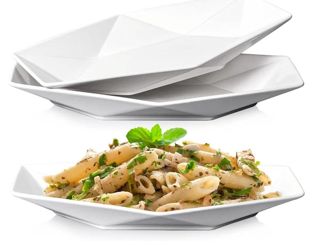 DELLING 13.7 inch Serving Platter, Geometric Serving Plates, White Porcelain Platters for Serving Food, Serving Trays for Party, Entertaining, Appetizer, Fruit, Salad, Oven Safe Dinnerware Set of 3