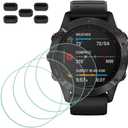 Screen Protector for Garmin fenix 6/6 Pro/ 6 Multisport GPS Smartwatch [4 Pcs] + Anti-dust Plugs 5Pcs, Tempered Glass 9H Hardness Sensitive Touch Bubble Free Film Ultra-Thin Protective Cover