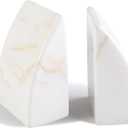 Koville Marble Bookends for Shelves, Large Bookends for Heavy Books, Natural Stone Book Stopper for Books CD Movies, Aesthetic Decorative Book Ends (Golden Calacatta)