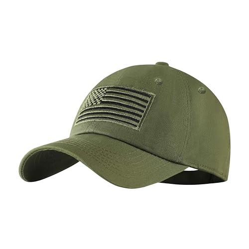 GEANBAYE American Flag Hats for Men Women Adjustable USA Baseball Cap Outdoor Hat Olive