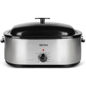 AROMA® 20Qt. Roaster Oven with Self-Basting Lid, Fits 24-lb. Turkey, Adjustable Temperature Settings, Keep Warm Setting, Stainless Steel (ART-720S)