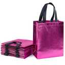 WRAPAHOLIC 12 Pack Reusable Hot Pink Gift Bag with Handles - Medium Size 8 x 4 x 10 inch - Perfect for Baby Gift Bags, Shopping, Goodie Bag, Party Favor Bags