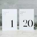 White Wedding Table Numbers 1-20 with Stands, 5"x7" White Acrylic Table Numbers, Perfect for Wedding Reception, Party, Anniversary, Event (White Sign Black Font)