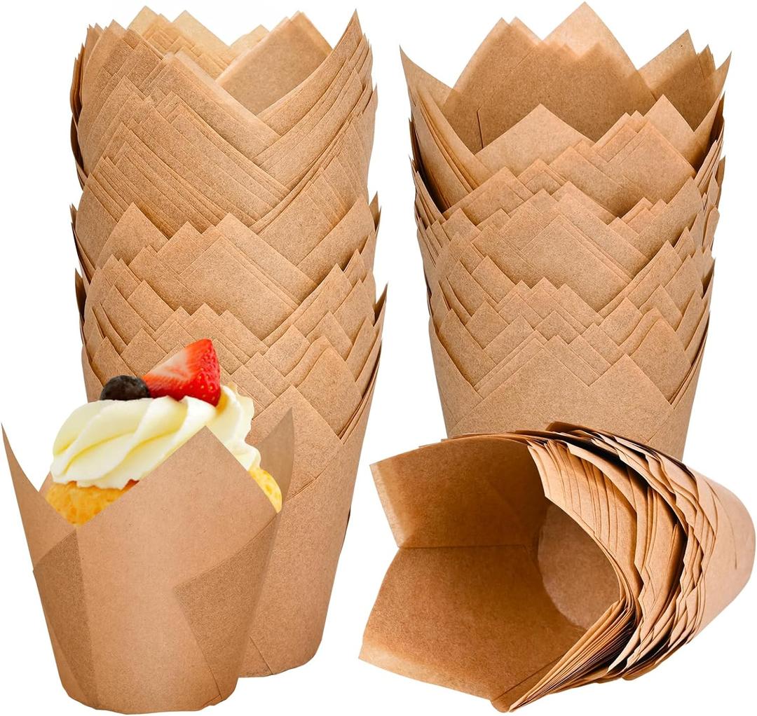 Neyimqr 120 Counts Natural Tulip Cupcake Liners for Baking Cups, Food Grade Parchment Paper Muffin Liners Holders, Standard Tulip Cupcake Liners, Greaseproof Cup Cake Wrappers for Party, Christmas