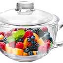 Glass Cereal Bowl With Handle and Lid - Clear Small Soup, Yogurt, Oatmeal Breakfast Bowl - Microwave Safe Glassware for Dessert, Pasta, Rice - 500ml/16 oz