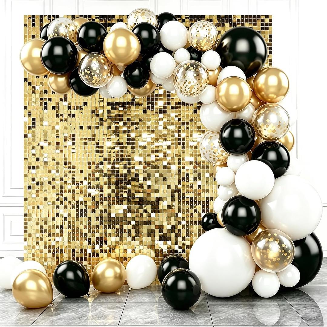 Light Gold Shimmer Wall Backdrop,Shiny Sequins,36Pcs Sequins Backdrop Panels,Glitter Bling Photo Background for Birthday Party Wedding Engagement Anniversary Graduation (Each 1FT², Total 36FT²)