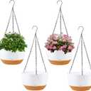 4 Pack Plastic Hanging planters for Indoor Plants,8 Inch Plant Pot Indoor Outdoor Hanging Baskets,Hanging Flower Pots with Drainage Holes and Chain for Garden Porch Plants(White)